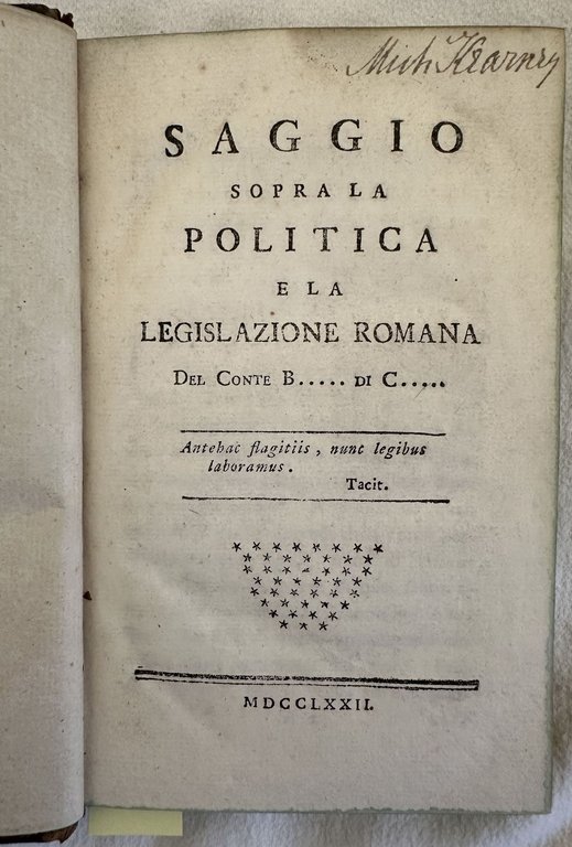 SAGGIO SOPRA LA POLITICA E LA LEGISLAZIONE ROMANA