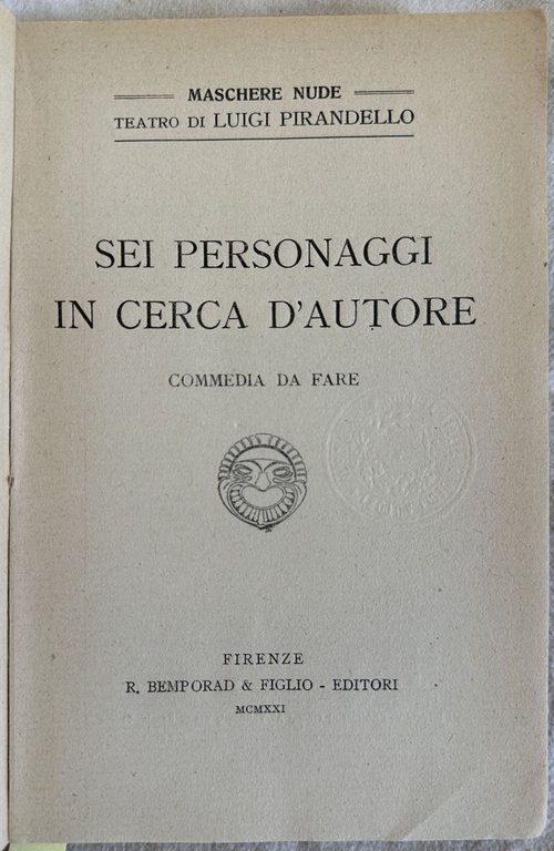 SEI PERSONAGGI IN CERCA D'AUTORE COMMEDIA DA FARE