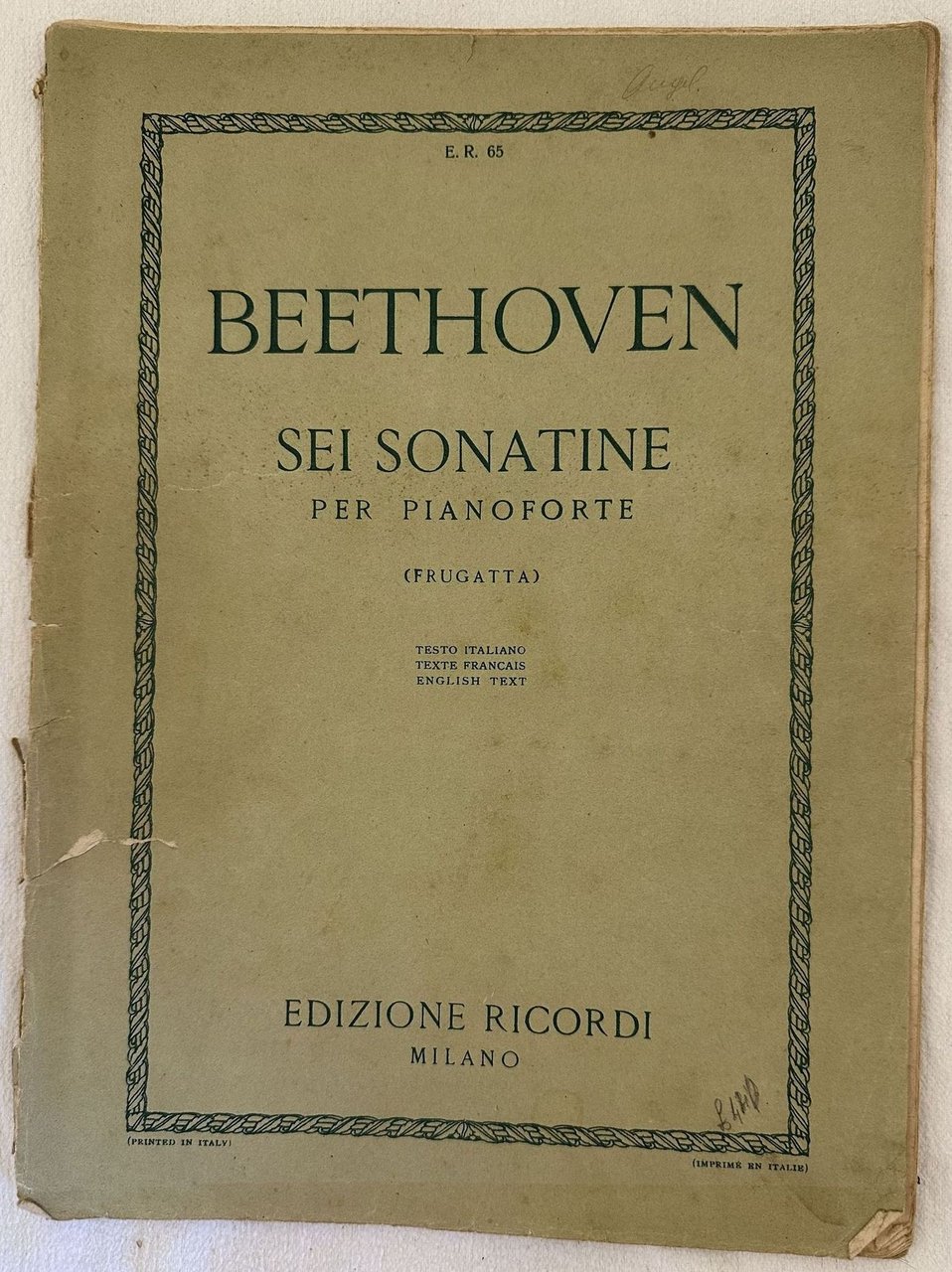 SEI SONATINE PER PIANOFORTE REVISIONE DI GIUSEPPE FRUGATTA TESTO ITALIANO