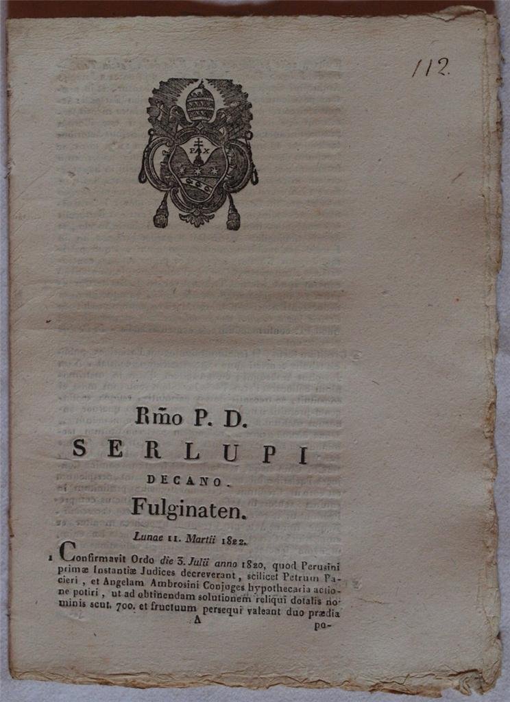 SERLUPI DECANO FULGINATEN LUNOE 11 MARTII 1822