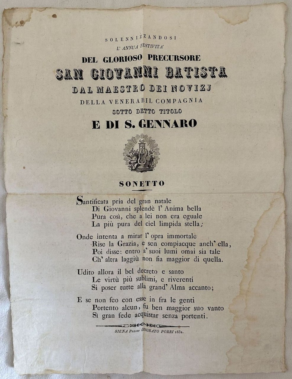 SOLENIZZANDOSI L'ANNUA FESTIVITA DEL GLORIOSO PRECURSORE SAN GIOVANNI BATISTA DAL …