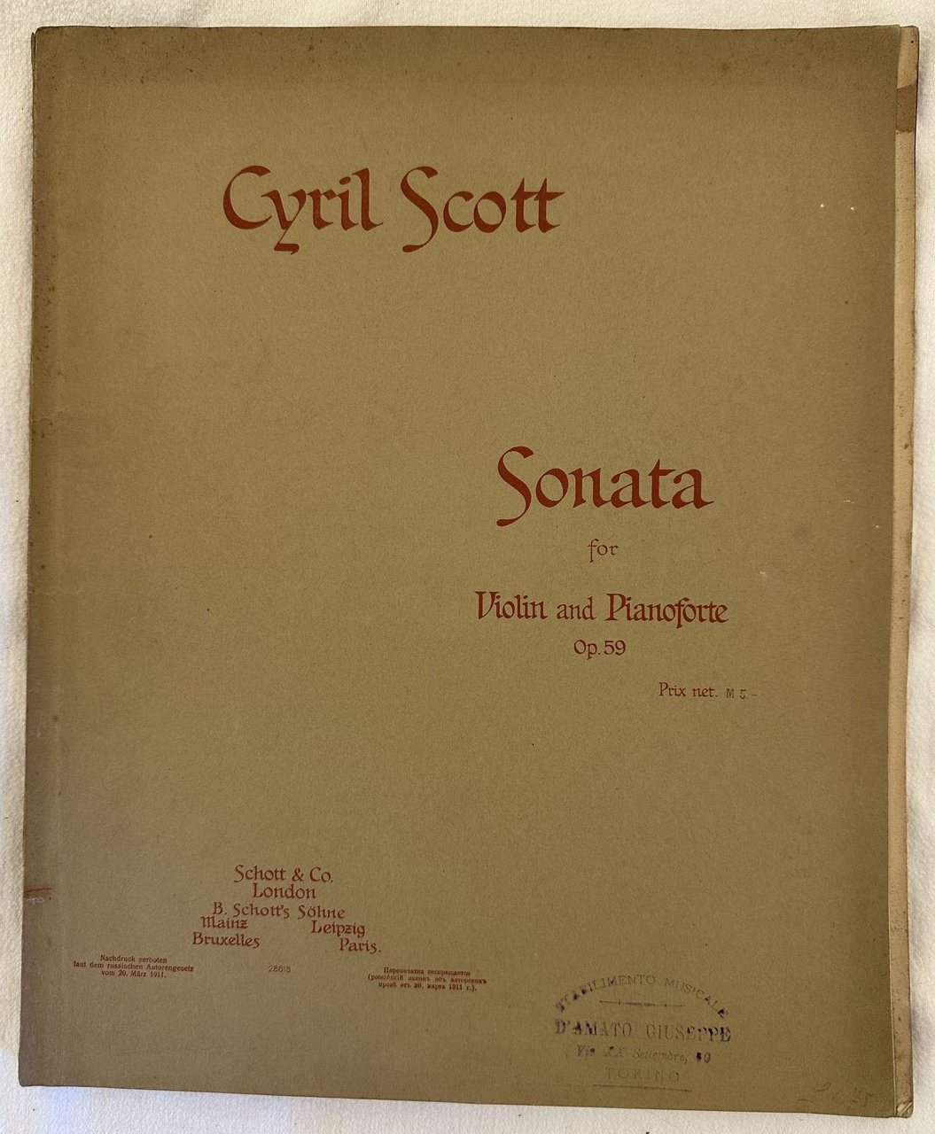 SONATA FOR VIOLIN AND PIANOFORTE OP. 59