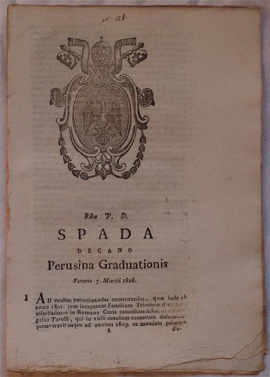 SPADA DECANO PERUSINA GRADUATIONIS VENERIS 7 MARTII 1828