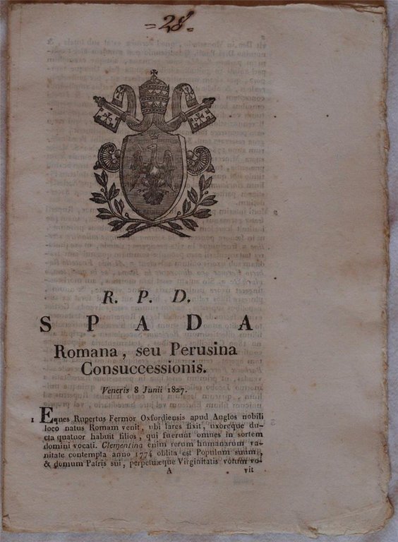SPADA ROMANA, SEU PERUSINA CONSUCCESSIONIS VENERIS 8 JUNII 1827