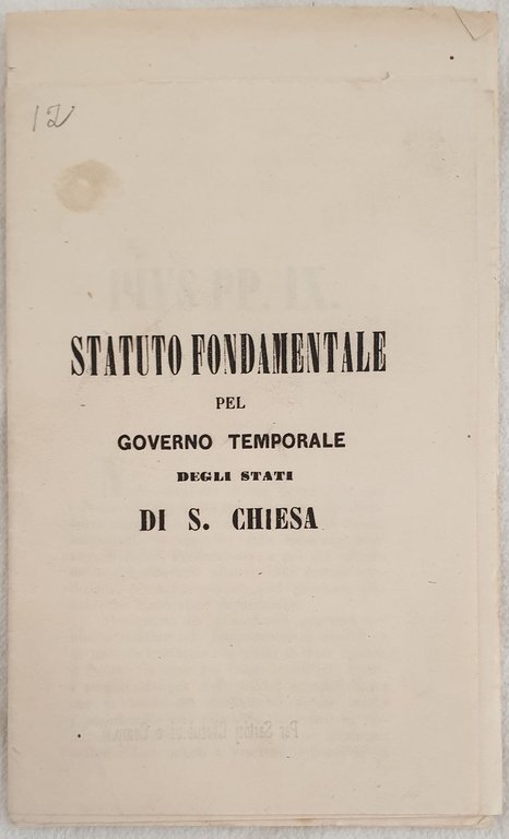 STATUTO FONDAMENTALE PEL GOVERNO TEMPORALE DEGLI STATI DI S. CHIESA