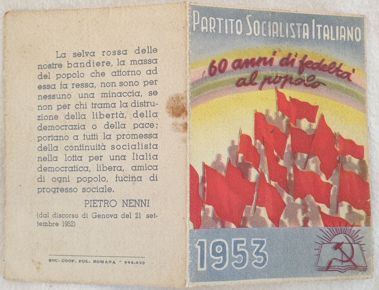 TESSERA PARTITO SOCIALISTA ITALIANO 1953