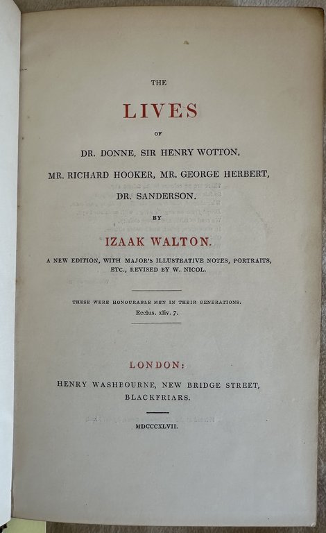 THE LIVES OF DR. DONNE, SIR HENRY WOTTON MR RICHARD …