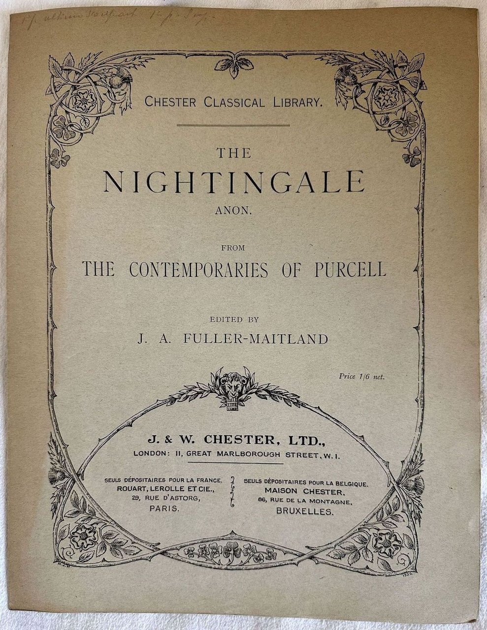 THE NIGHTINGALE ANON FROM THE CONTEMPORARIES OF PURCELL