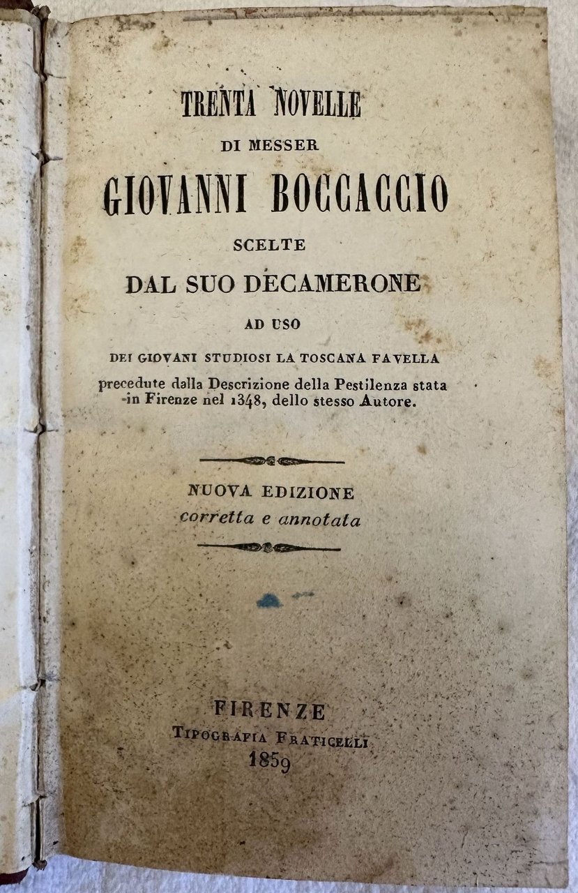 TRENTA NOVELLE DI MESSER GIOVANNI BOCCACCIO SCELTE DAL SUO DECAMERONE …