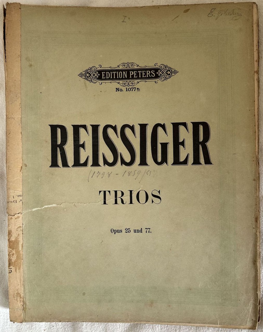 TRIO FUR PIANO VIOLINE UND VIOLONCELL VON C. REISSIGER REVIDIERT …