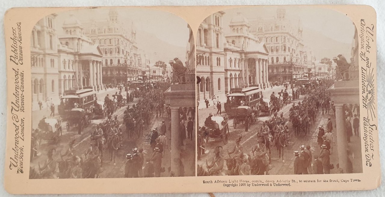 VEDUTA STEREOSCOPICA SECONDA GUERRA BOERA SOUTH AFRICAN LIGHT HORSE COMING …