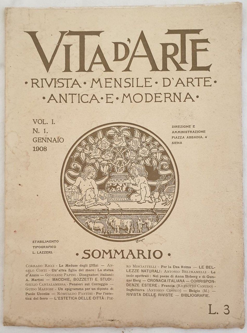 VITA D’ARTE RIVISTA MENSILE D’ARTE ANTICA E MODERNA VOL. I …