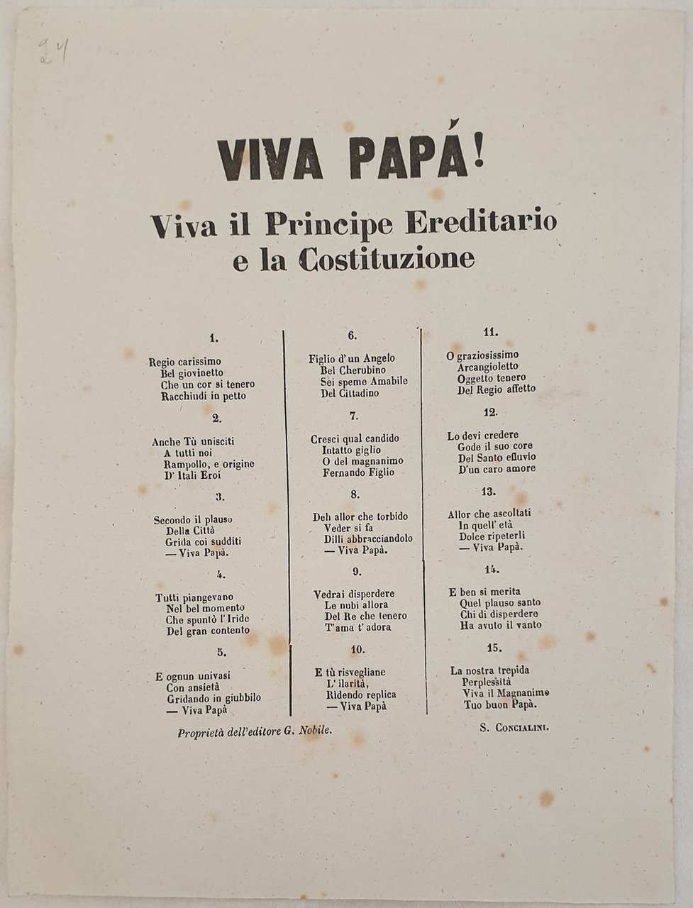 VIVA PAPA! VIVA IL PRINCIPE EREDITARIO E LA COSTITUZIONE