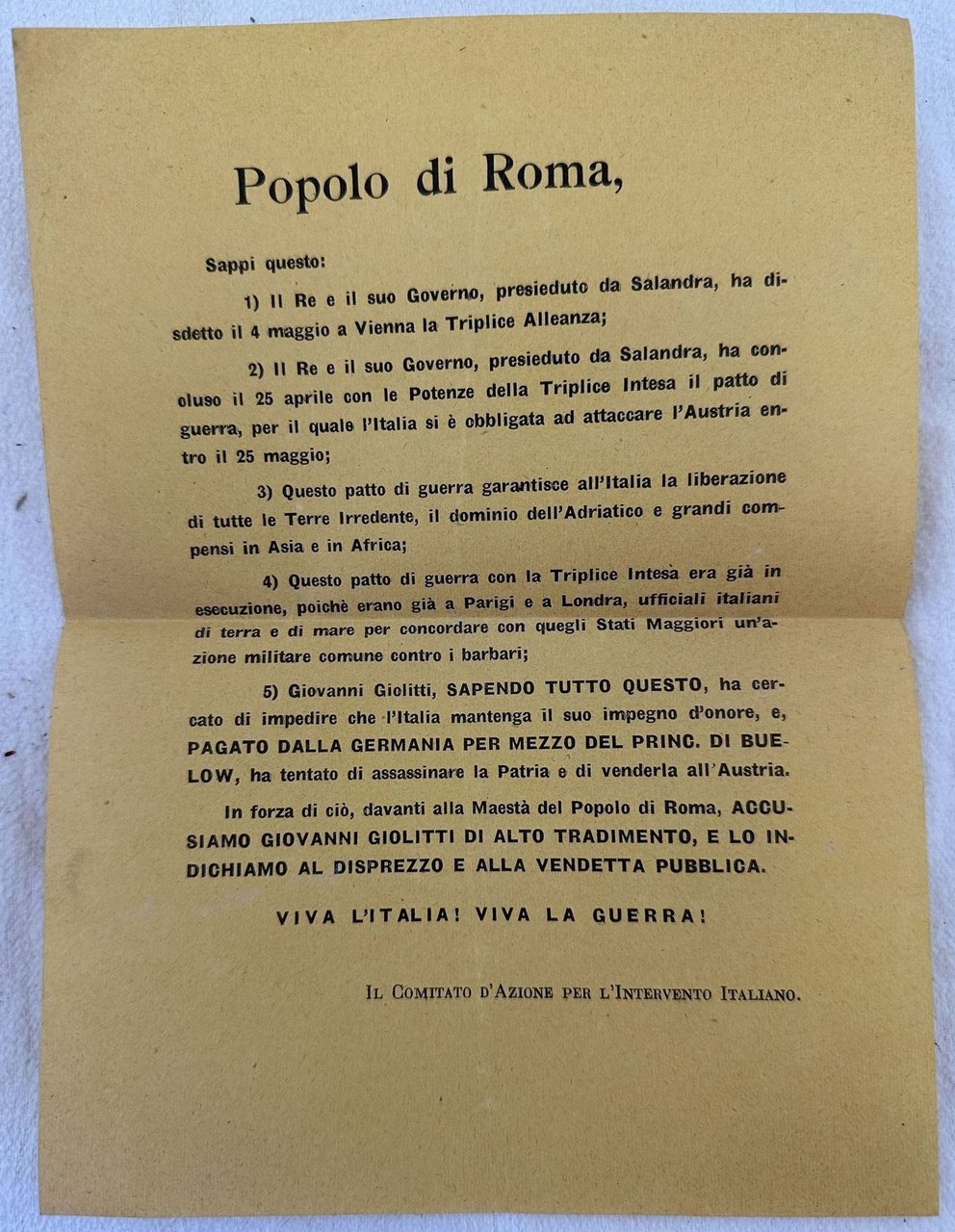 VOLANTINO COMITATO D'AZIONE PER L'INTERVENTO ITALIANO