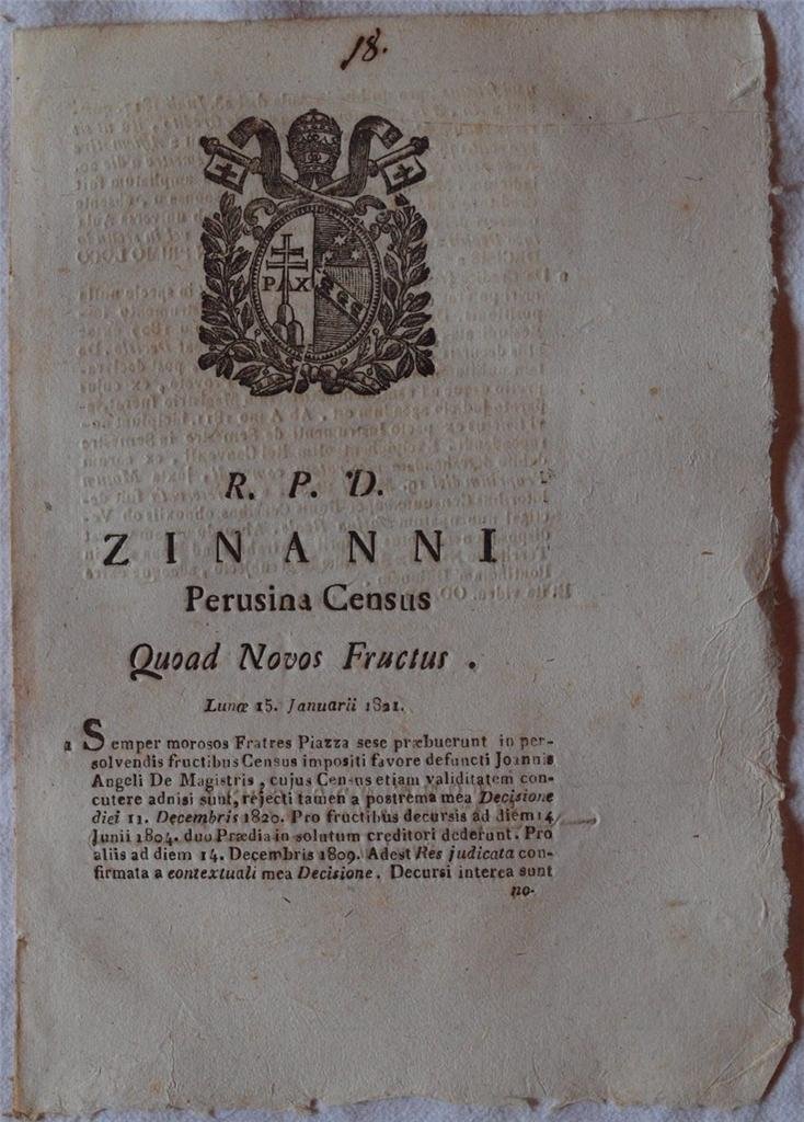 ZINANNI PERUSINA CENSUS QUOAD NOVOS FRUCTUS LUNOE 15 JANUARII 1821