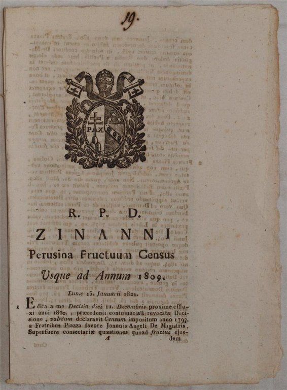 ZINANNI PERUSINA FRUCTUUM CENSUS USQUE AD ANNUM 1809 LUNOE 15 …