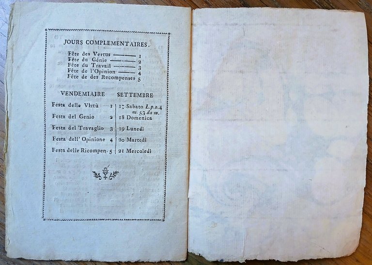 Calendario della Repubblica francese col confronto dei giorni secondo il …