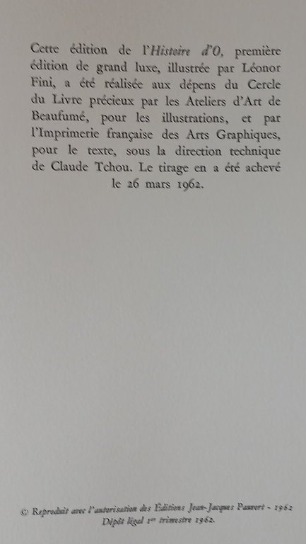Histoire d'O. Illustrée par Leonor Fini.