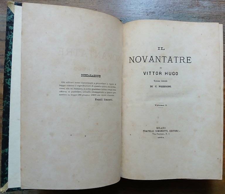 "Il Novantatré, di Vittor Hugo. Versione letterale di C. Pizzigoni."