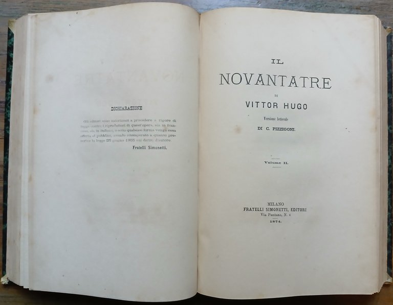 "Il Novantatré, di Vittor Hugo. Versione letterale di C. Pizzigoni."