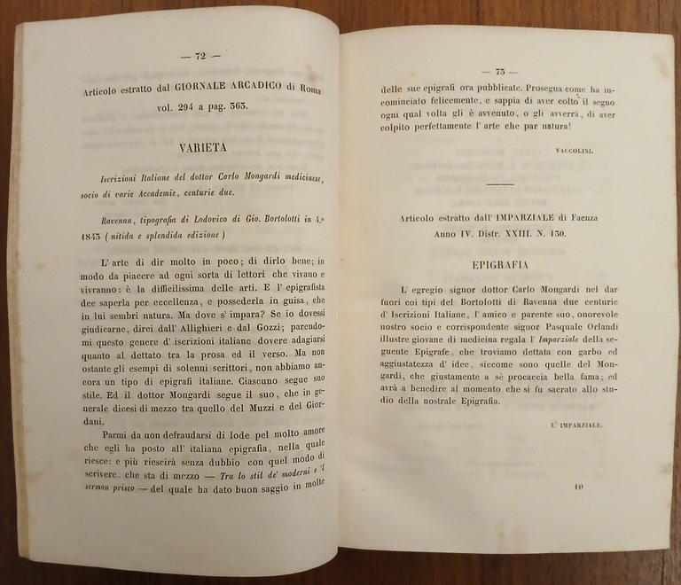 Iscrizioni italiane del Dottor Carlo Mongardi medicinese socio di varie … | Immagine Gallery 7