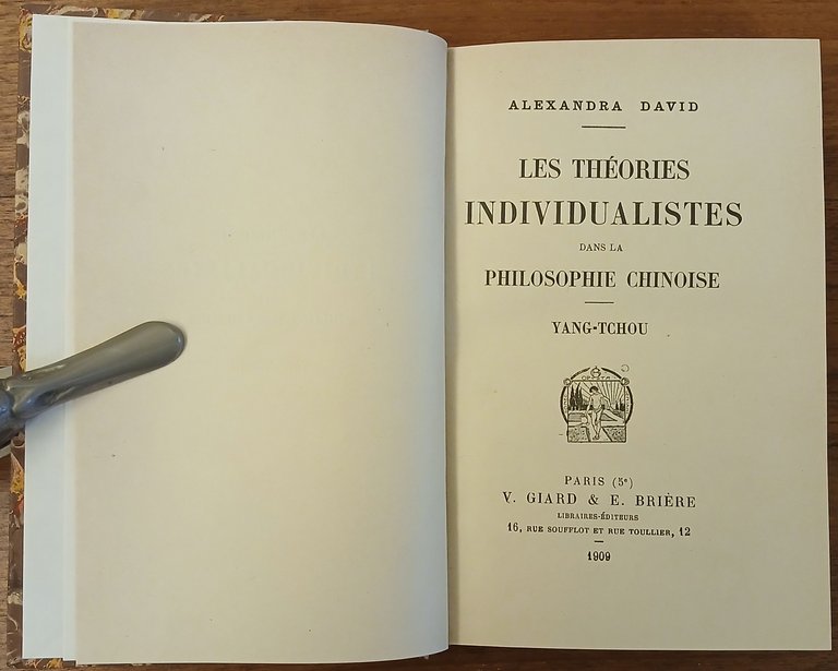 Les théories individualistes dans la philosophie chinoise, Yang-Tchou.