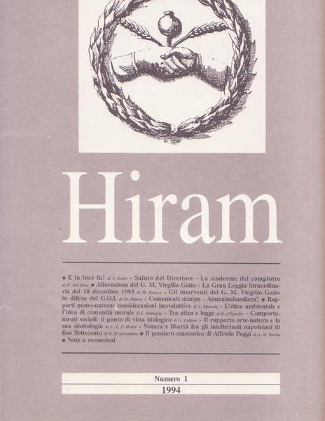 Rivista esoterismo HIRAM N° 1 anno 1994. ORGANO DEL GRANDE …