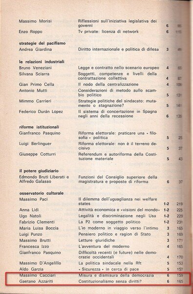 Osservatorio culturale. Estratto da "Democrazia e Diritto", n. 6, 1984