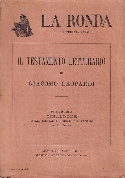 Il testamento letterario di Giacomo Leopardi. Pensiero dello Zibaldone scelti, … | Immagine principale