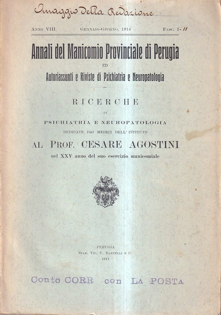 Annali del Manicomio provinciale di Perugia ed autoriassunti e riviste …