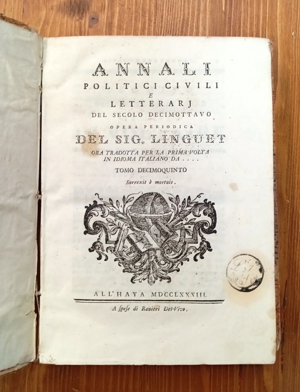 Annali politici civili e letterarj del secolo decimottavo. Opera periodica … | Immagine principale