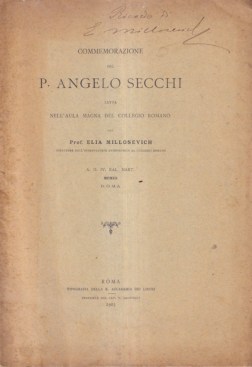 Commemorazione del P. Angelo Secchi letta nell'Aula Magna del Collegio … | Immagine principale