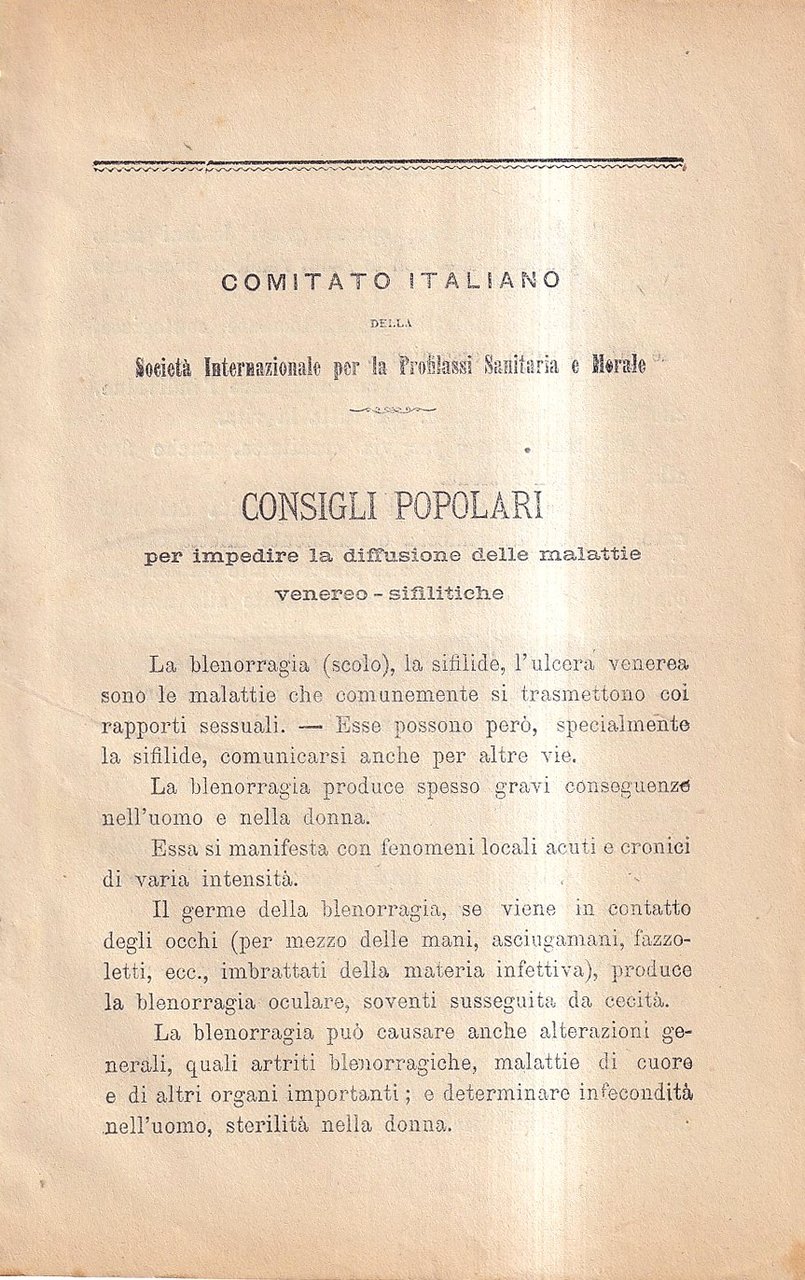 Consigli popolari per impedire la diffusione delle malattie venereo-sifilitiche