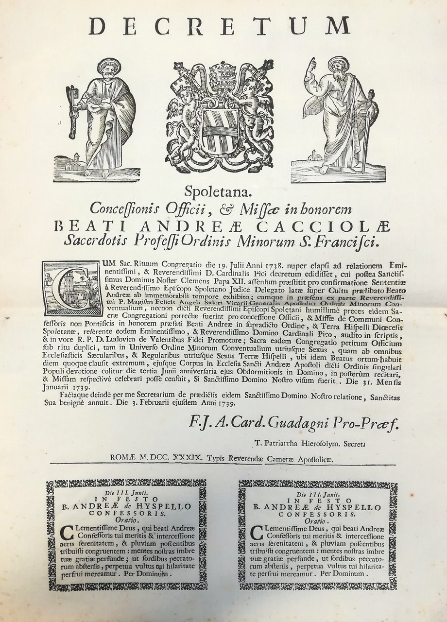 DECRETUM - Spoletana. Concessionis Officii, &amp; Missae in honorem Beati … | Immagine principale