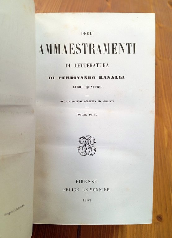 Degli ammaestramenti di letteratura. Libri quattro (4 volumi - opera …