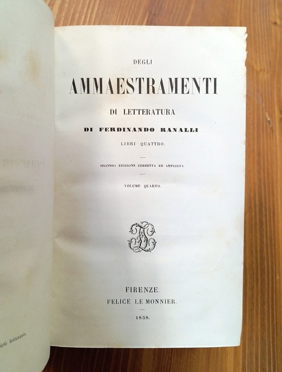 Degli ammaestramenti di letteratura. Libri quattro (4 volumi - opera …