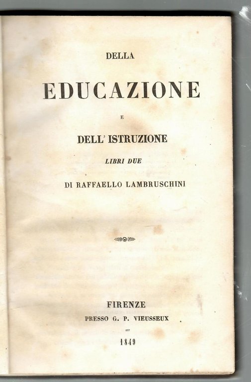 Della educazione e dell'istruzione : libri due