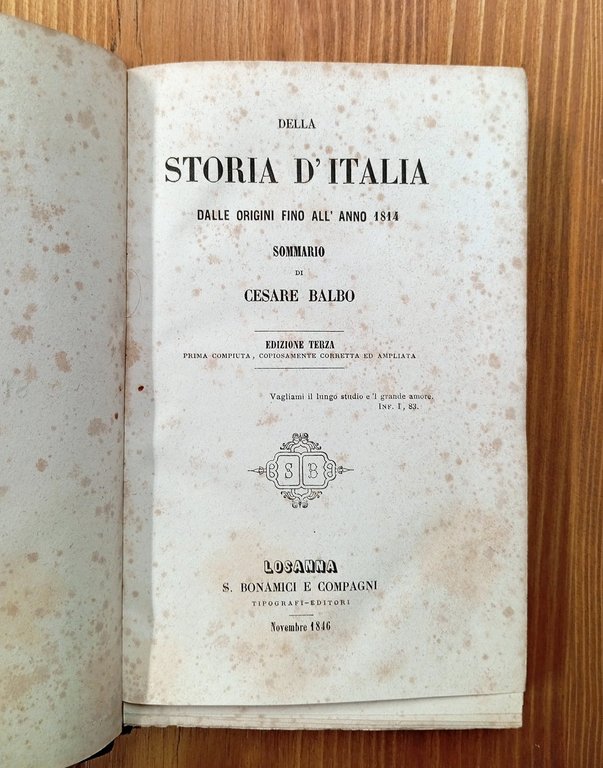 Della Storia d'Italia dalle origini fino all'anno 1814. Sommario di …