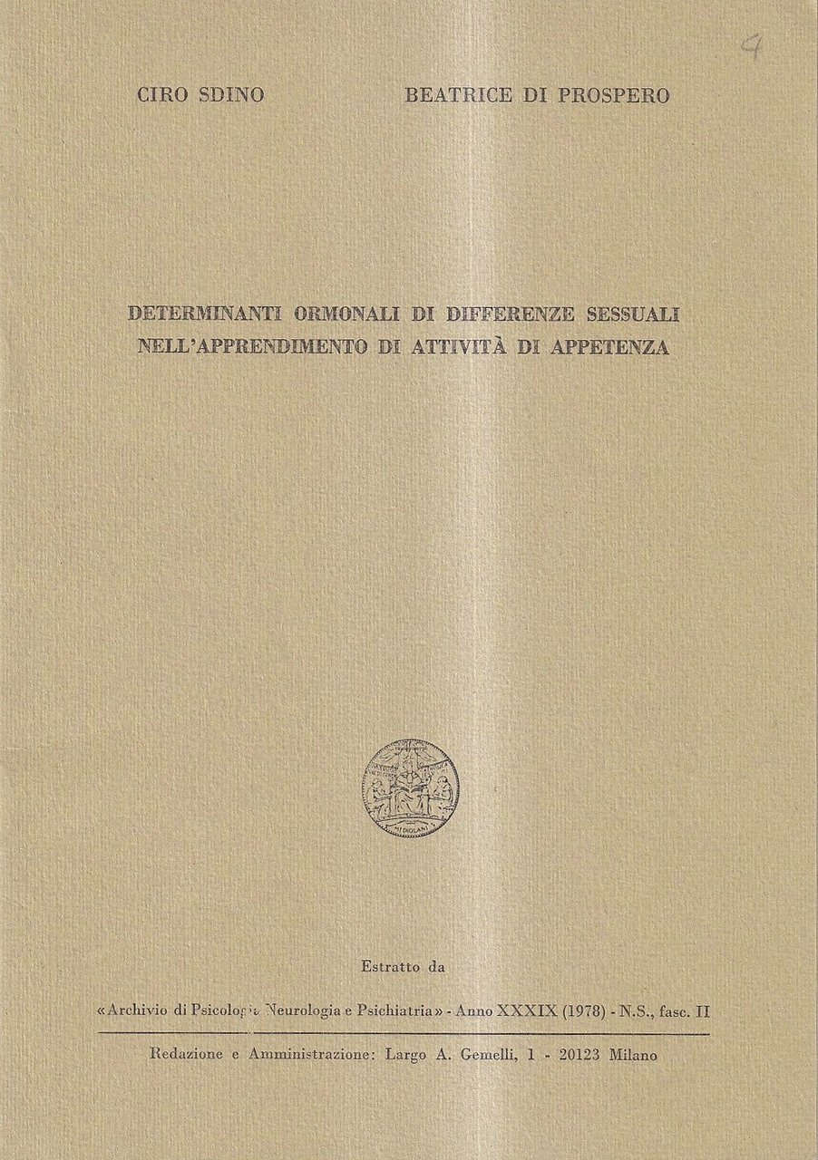 Determinanti ormonali di differenze sessuali nell'apprendimento di attività di appetenza
