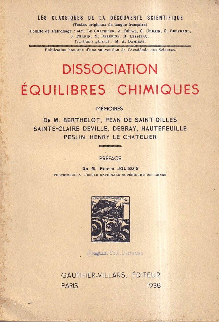 Dissociation équilibres chimiques. Mémoires