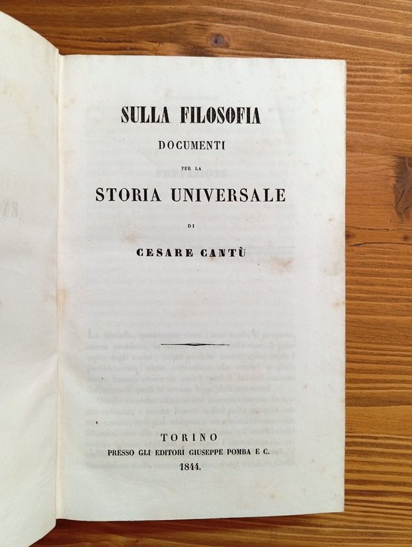 Sulla filosofia - Documenti per la storia universale