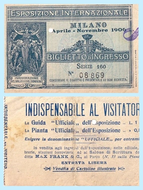 Esposizione Internazionale di Milano, 1906 - Biglietto d'ingresso + conto …