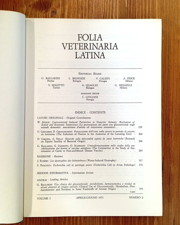 Folia Veterinaria Latina - Volume I, nn. 1, 2, 3-4