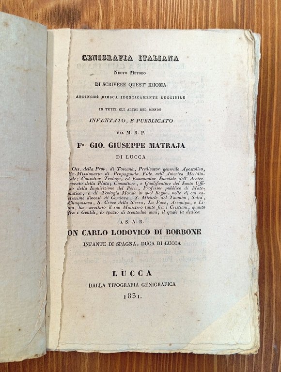 Genigrafia italiana. Nuovo metodo di scrivere quest'idioma affinchè riesca identicamente …