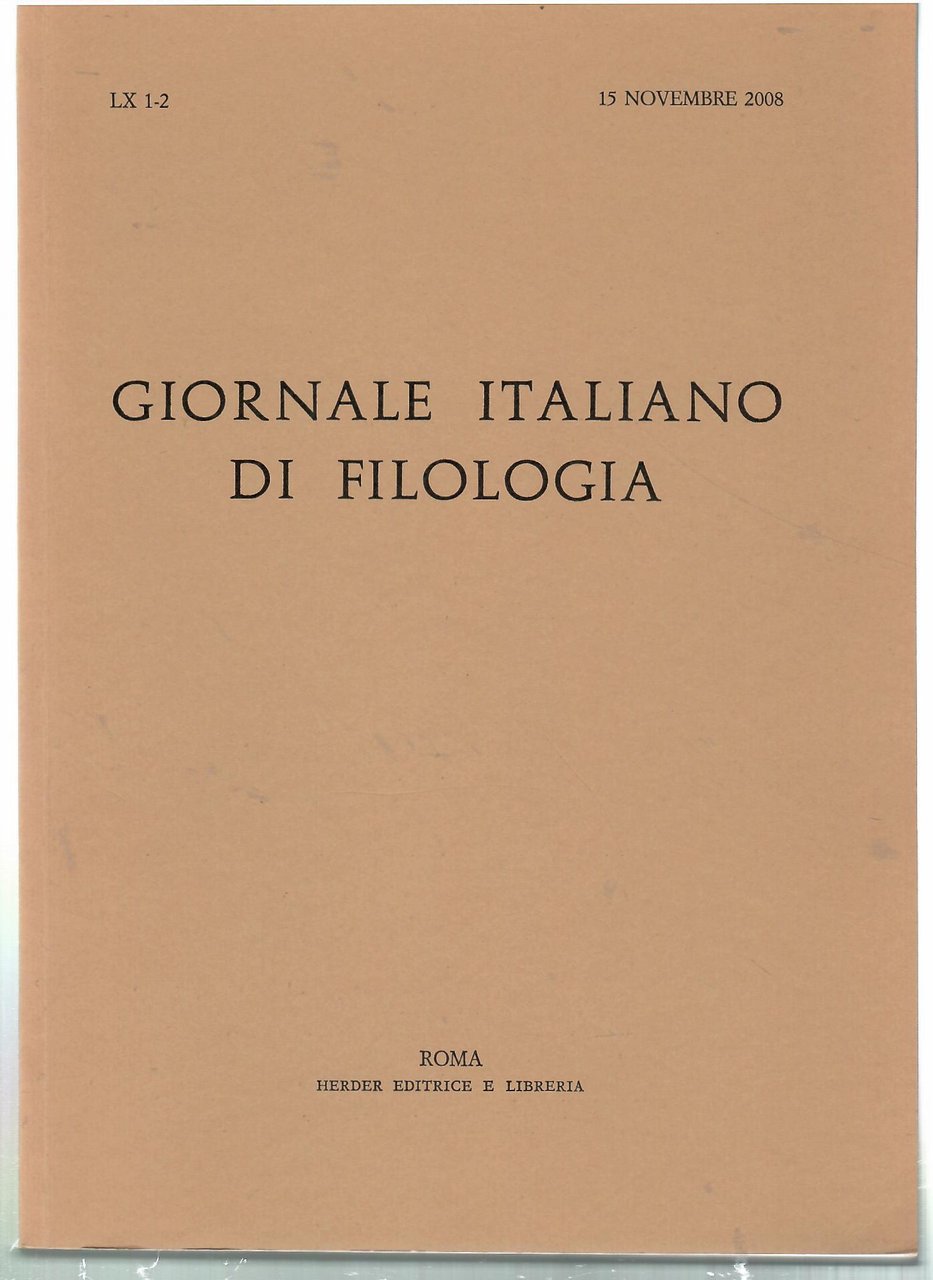 Giornale Italiano di Filologia LX 1-2 15 novembre 2008 | Immagine principale