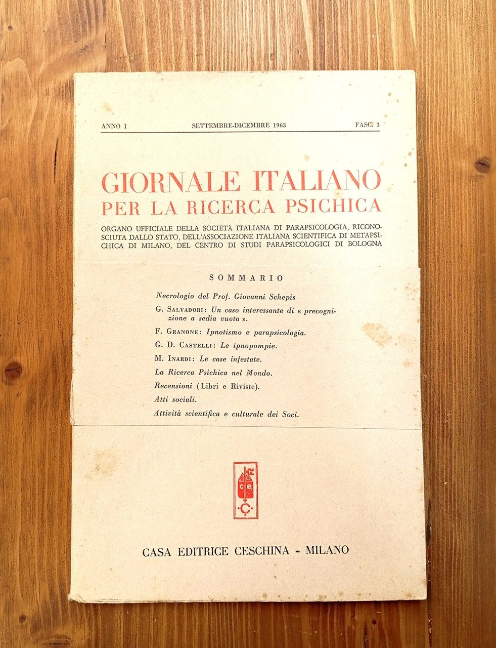 GIORNALE ITALIANO PER LA RICERCA PSICHICA - anno I, fascicolo … | Immagine principale