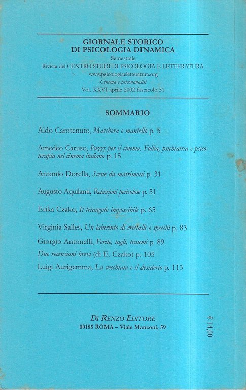 Giornale storico di Psicologia Dinamica - Vol. XXVI, aprile 2002, …