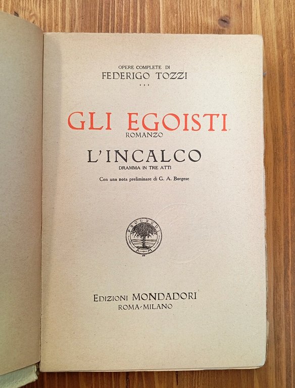 Gli egoisti. Romanzo - L'incalco. Dramma in tre atti