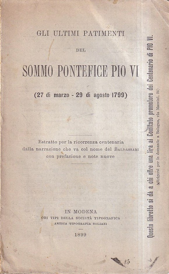 Gli ultimi patimenti del Sommo Pontefice Pio VI (27 di …
