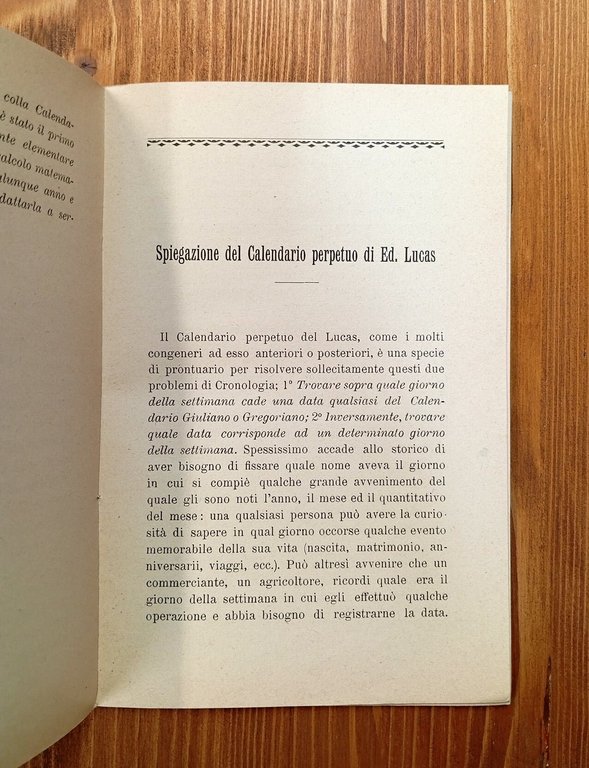 Il calendario perpetuo di Ed. Lucas e la sua spiegazione
